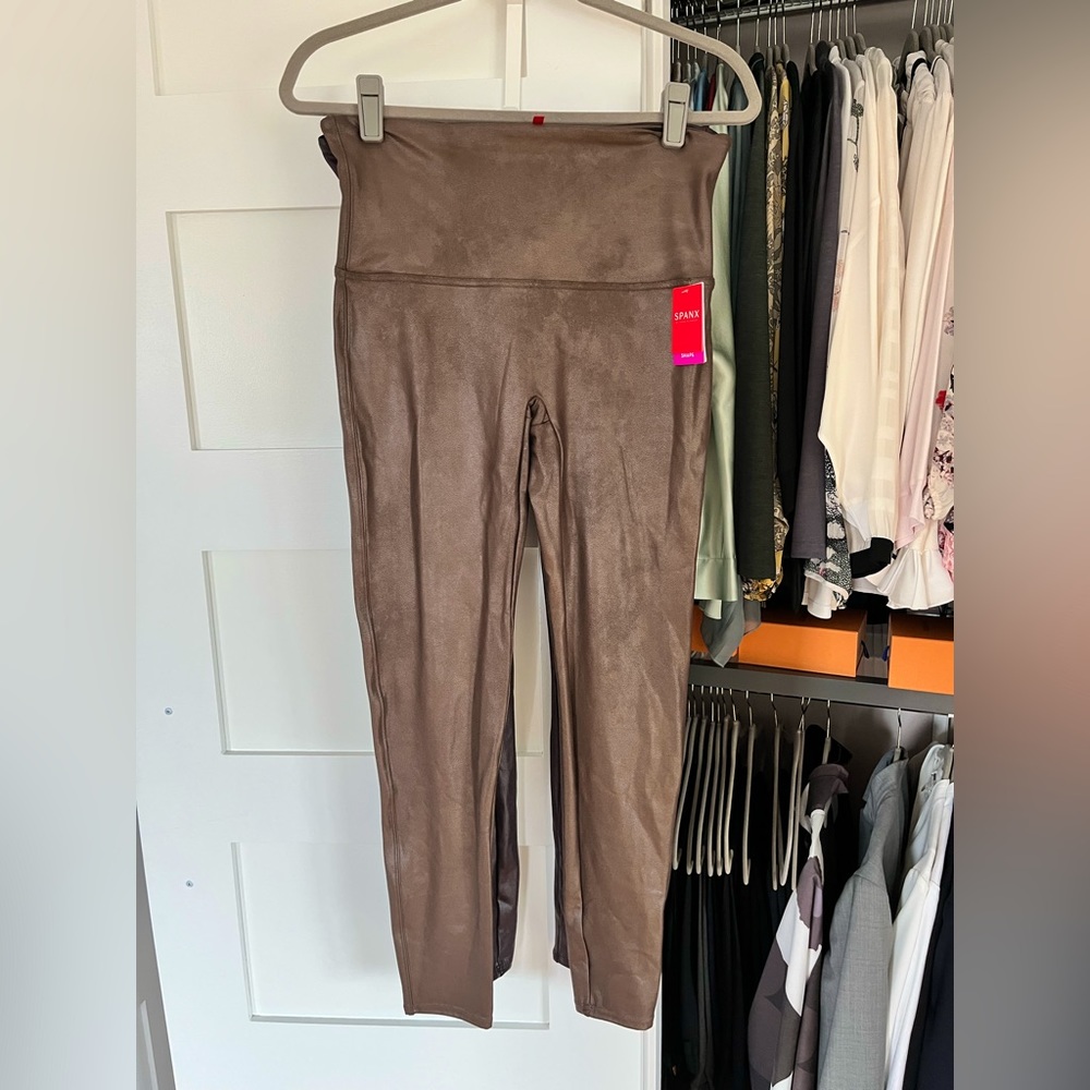 Spanx leggings, metallic brown, faux leather, XL, NWT